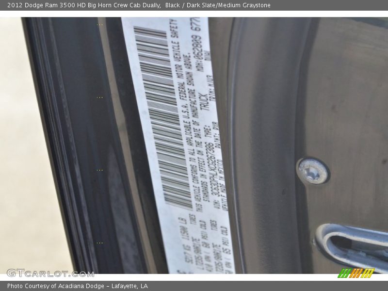 Black / Dark Slate/Medium Graystone 2012 Dodge Ram 3500 HD Big Horn Crew Cab Dually