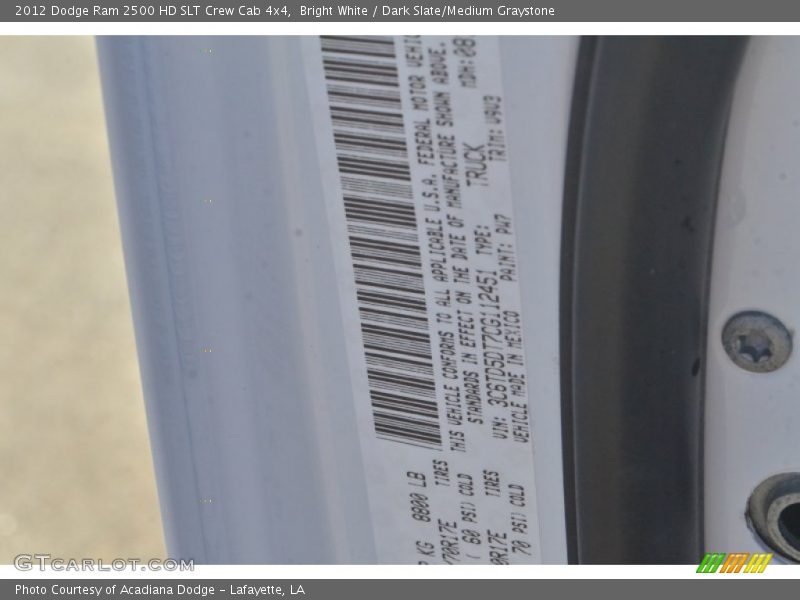 Bright White / Dark Slate/Medium Graystone 2012 Dodge Ram 2500 HD SLT Crew Cab 4x4