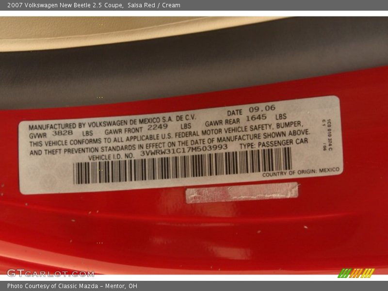 Salsa Red / Cream 2007 Volkswagen New Beetle 2.5 Coupe