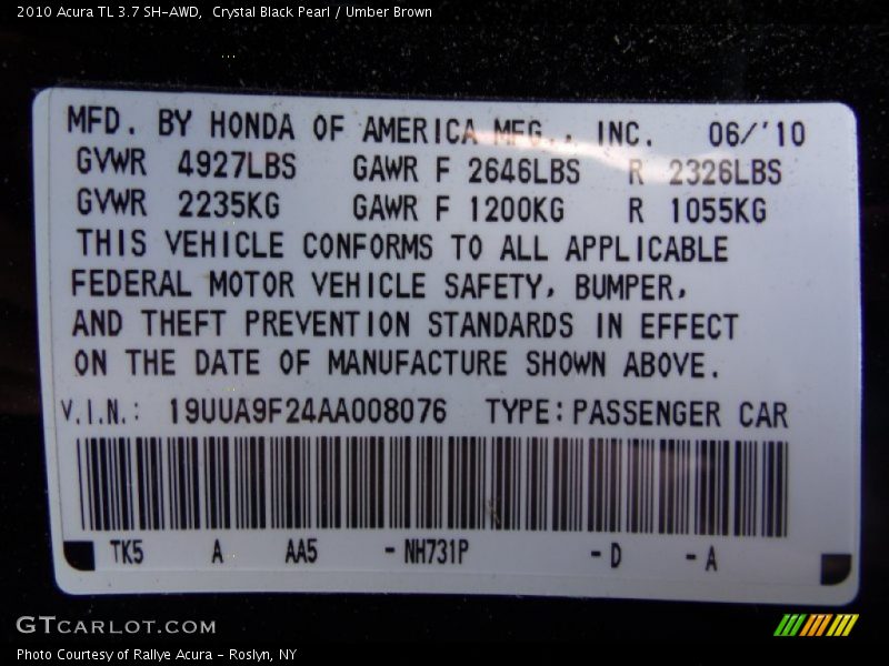 Crystal Black Pearl / Umber Brown 2010 Acura TL 3.7 SH-AWD