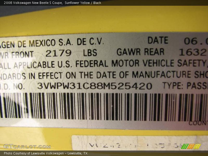 Sunflower Yellow / Black 2008 Volkswagen New Beetle S Coupe