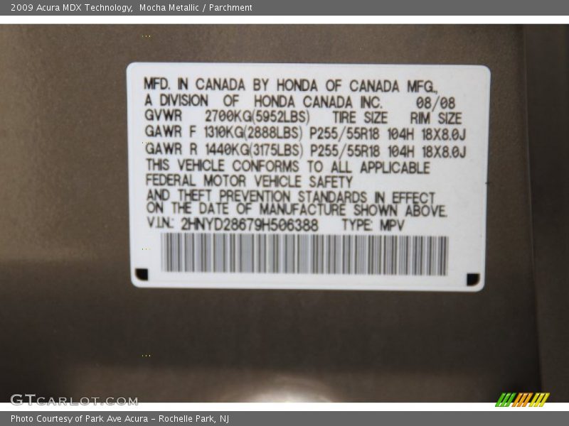 Mocha Metallic / Parchment 2009 Acura MDX Technology
