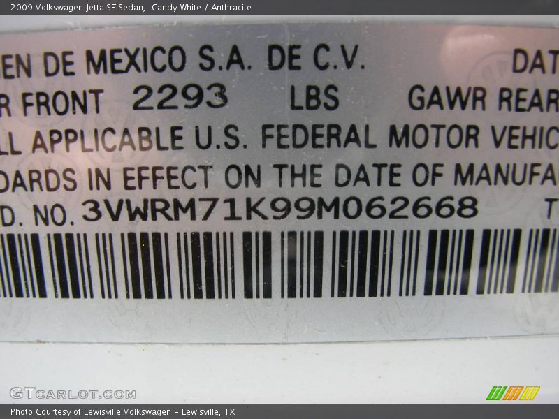 Candy White / Anthracite 2009 Volkswagen Jetta SE Sedan