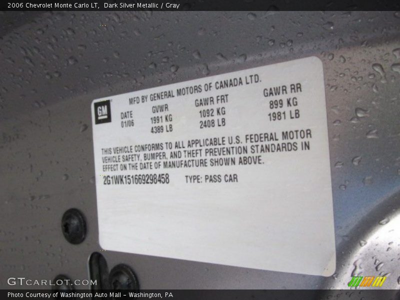 Dark Silver Metallic / Gray 2006 Chevrolet Monte Carlo LT