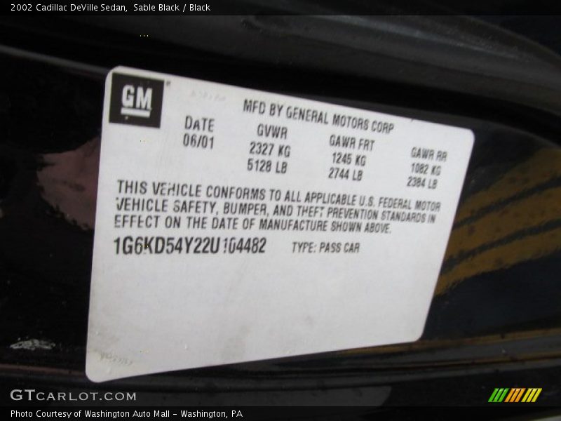 Sable Black / Black 2002 Cadillac DeVille Sedan