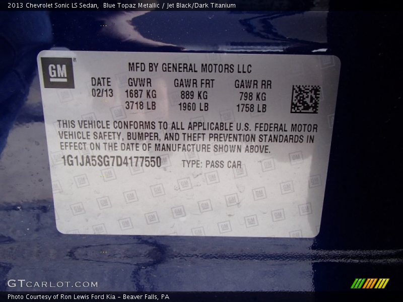 Blue Topaz Metallic / Jet Black/Dark Titanium 2013 Chevrolet Sonic LS Sedan