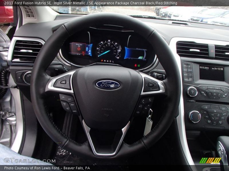 Ingot Silver Metallic / SE Appearance Package Charcoal Black/Red Stitching 2013 Ford Fusion Hybrid SE