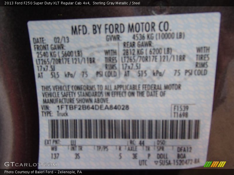 Sterling Gray Metallic / Steel 2013 Ford F250 Super Duty XLT Regular Cab 4x4