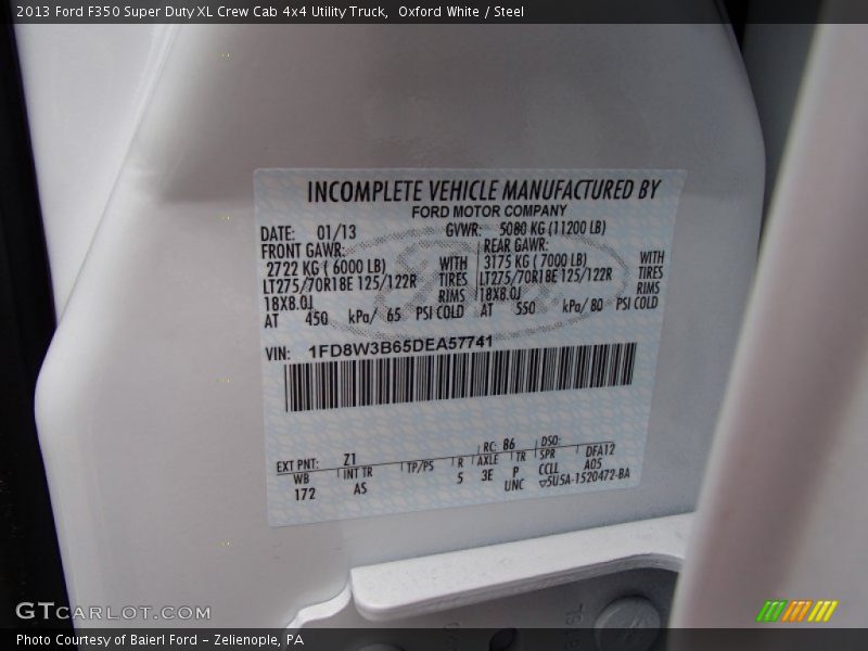 2013 F350 Super Duty XL Crew Cab 4x4 Utility Truck Oxford White Color Code Z1