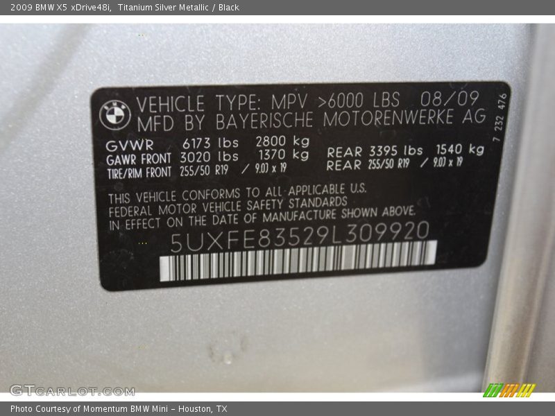 Info Tag of 2009 X5 xDrive48i