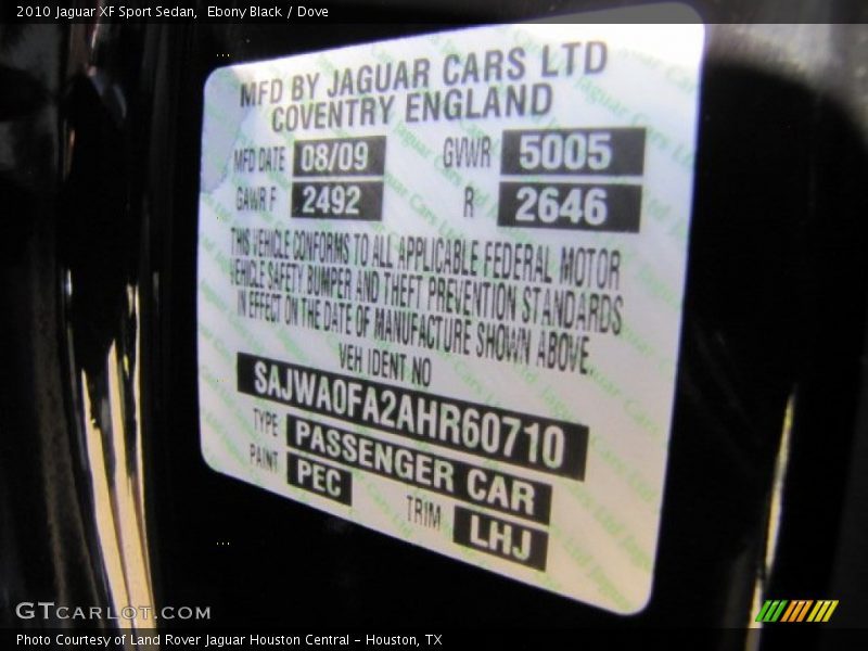 2010 XF Sport Sedan Ebony Black Color Code PEC