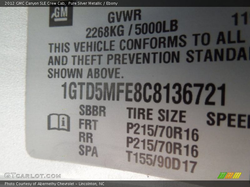 Pure Silver Metallic / Ebony 2012 GMC Canyon SLE Crew Cab