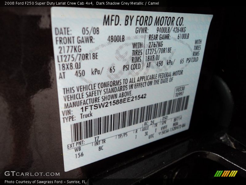Dark Shadow Grey Metallic / Camel 2008 Ford F250 Super Duty Lariat Crew Cab 4x4