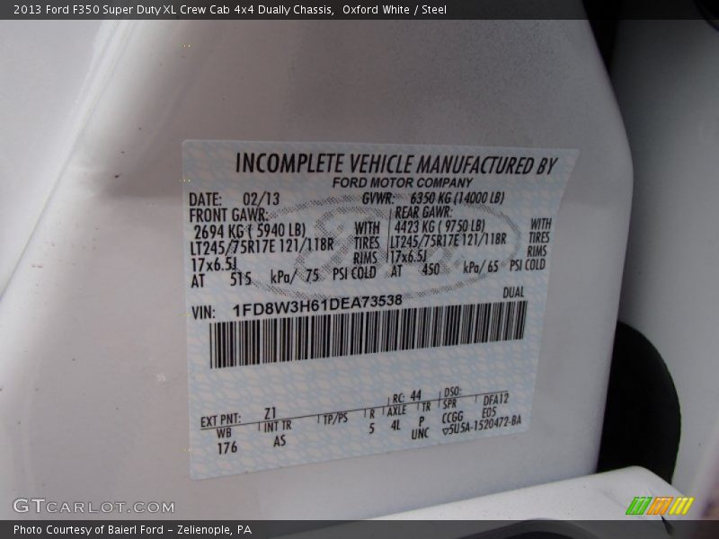 Oxford White / Steel 2013 Ford F350 Super Duty XL Crew Cab 4x4 Dually Chassis