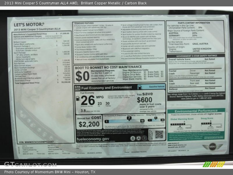  2013 Cooper S Countryman ALL4 AWD Window Sticker