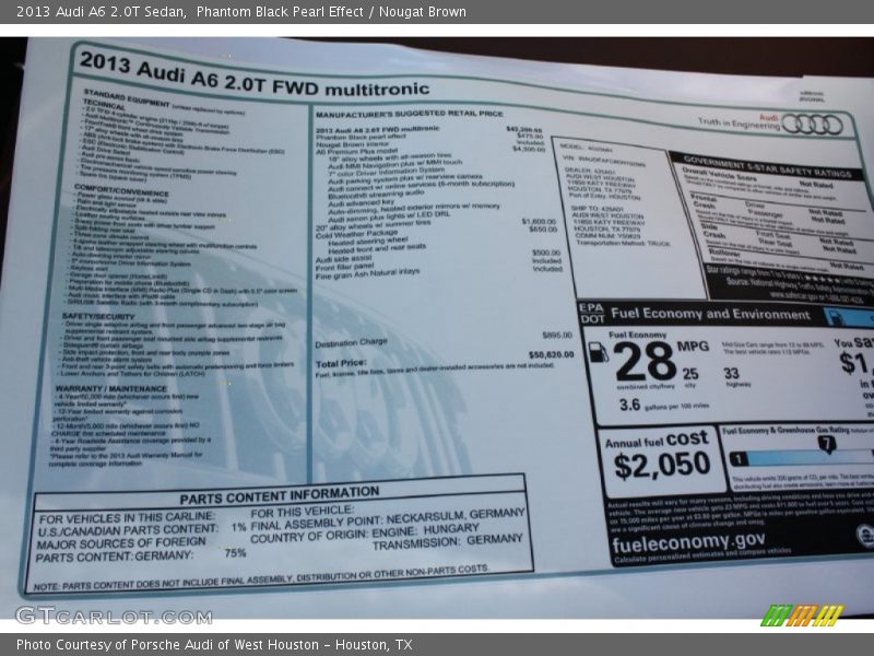  2013 A6 2.0T Sedan Window Sticker
