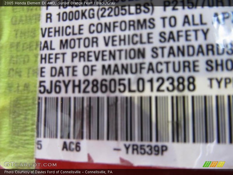 Sunset Orange Pearl / Black/Gray 2005 Honda Element EX AWD