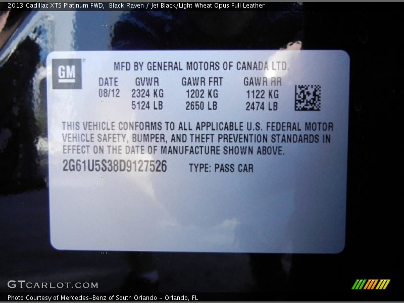 Black Raven / Jet Black/Light Wheat Opus Full Leather 2013 Cadillac XTS Platinum FWD