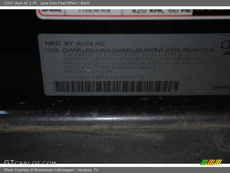Lava Grey Pearl Effect / Black 2007 Audi A3 2.0T