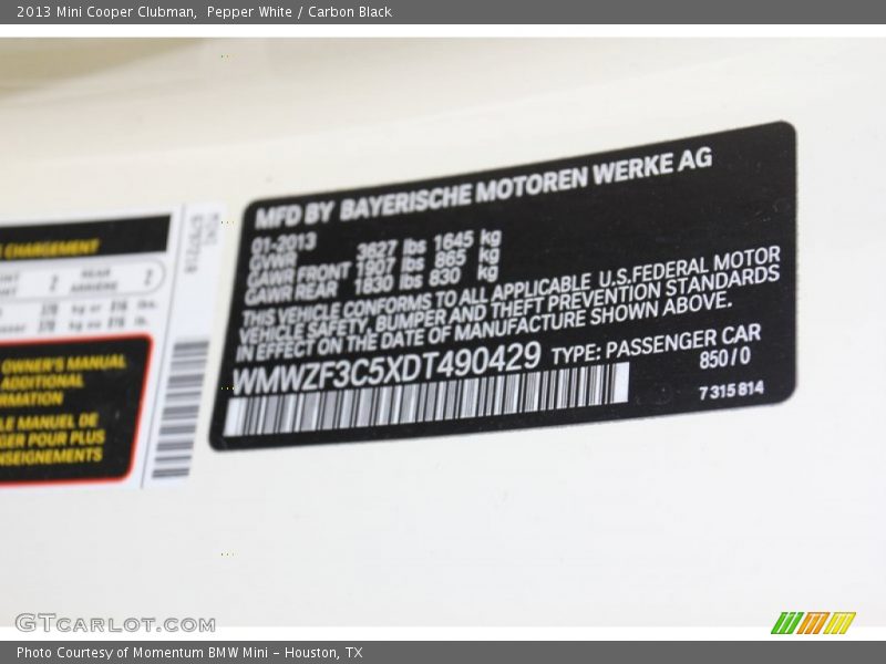 Pepper White / Carbon Black 2013 Mini Cooper Clubman