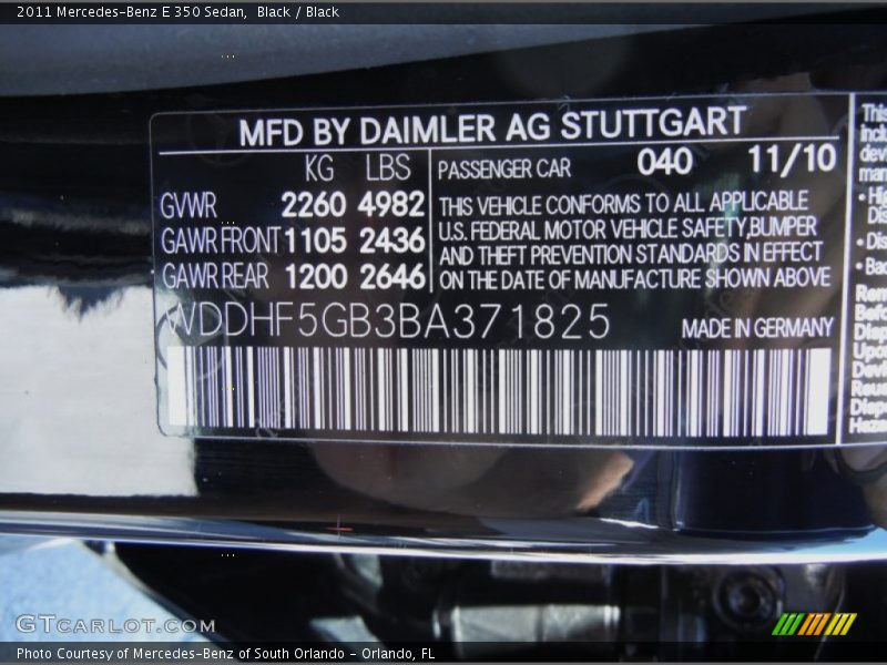 Black / Black 2011 Mercedes-Benz E 350 Sedan