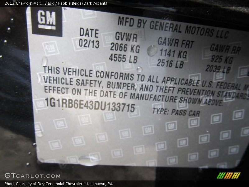 Black / Pebble Beige/Dark Accents 2013 Chevrolet Volt