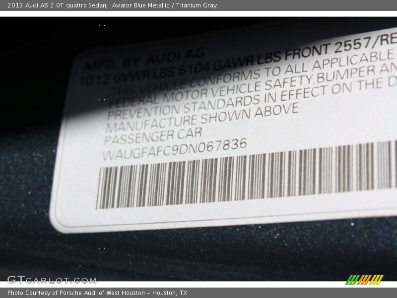 Aviator Blue Metallic / Titanium Gray 2013 Audi A6 2.0T quattro Sedan