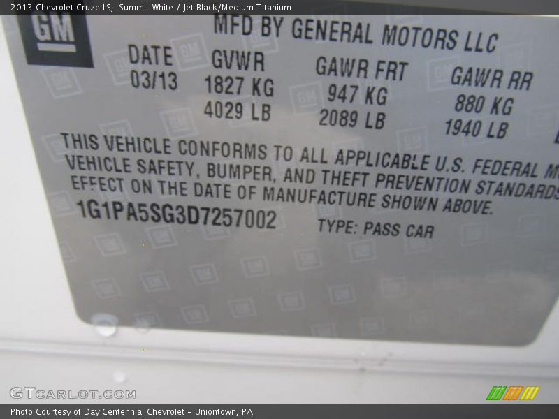Summit White / Jet Black/Medium Titanium 2013 Chevrolet Cruze LS