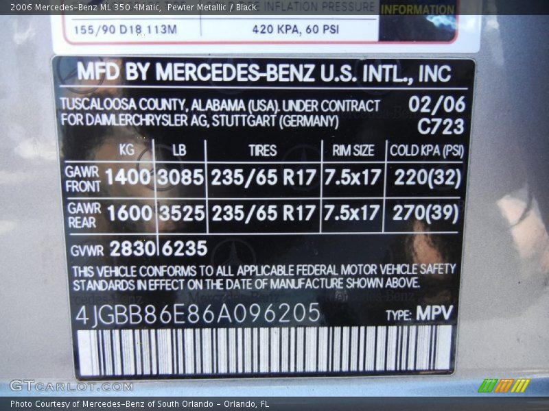 Pewter Metallic / Black 2006 Mercedes-Benz ML 350 4Matic