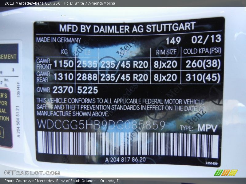 Polar White / Almond/Mocha 2013 Mercedes-Benz GLK 350