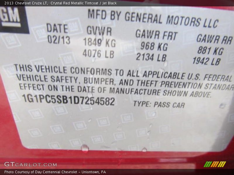 Crystal Red Metallic Tintcoat / Jet Black 2013 Chevrolet Cruze LT