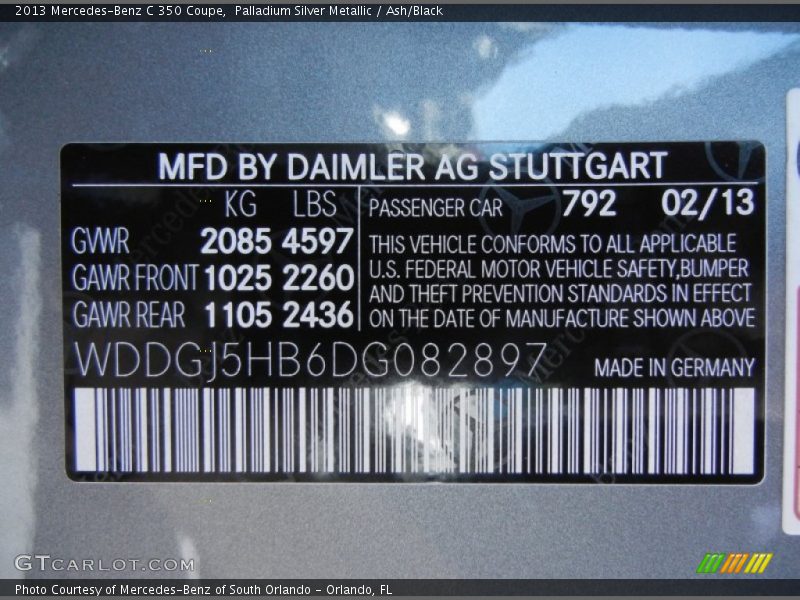 Palladium Silver Metallic / Ash/Black 2013 Mercedes-Benz C 350 Coupe