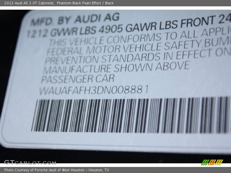 Phantom Black Pearl Effect / Black 2013 Audi A5 2.0T Cabriolet