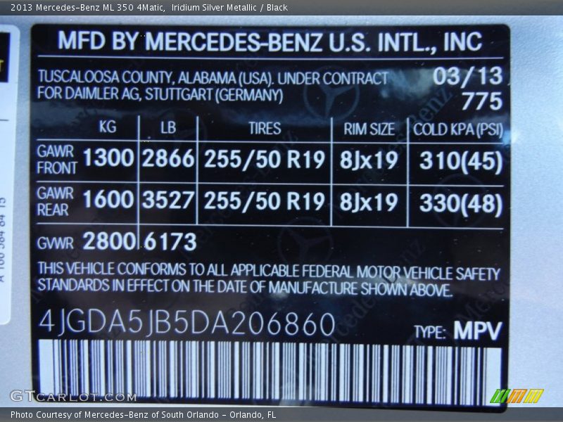 Iridium Silver Metallic / Black 2013 Mercedes-Benz ML 350 4Matic