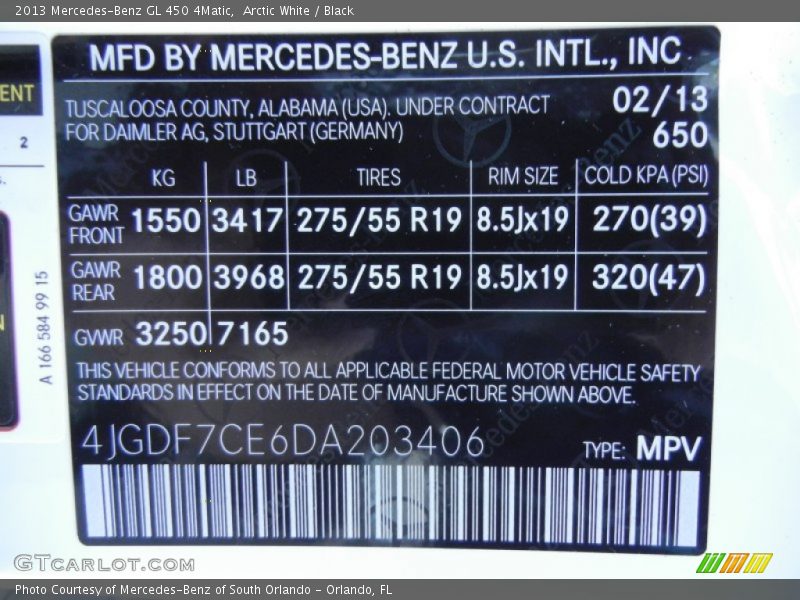 Arctic White / Black 2013 Mercedes-Benz GL 450 4Matic