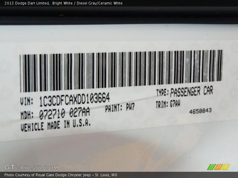 Bright White / Diesel Gray/Ceramic White 2013 Dodge Dart Limited