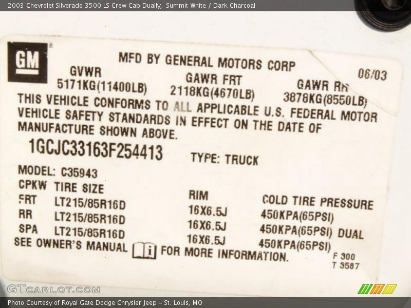 Summit White / Dark Charcoal 2003 Chevrolet Silverado 3500 LS Crew Cab Dually