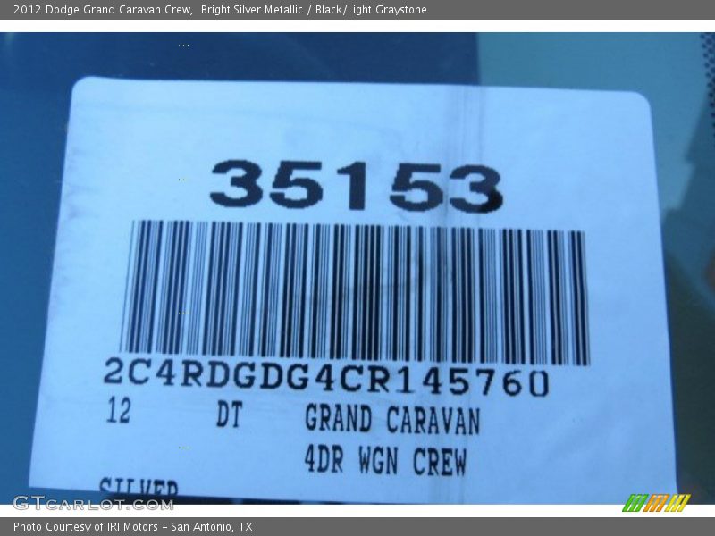 Bright Silver Metallic / Black/Light Graystone 2012 Dodge Grand Caravan Crew