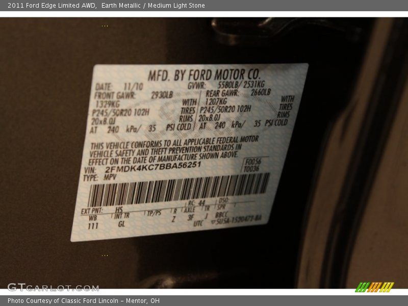 Earth Metallic / Medium Light Stone 2011 Ford Edge Limited AWD