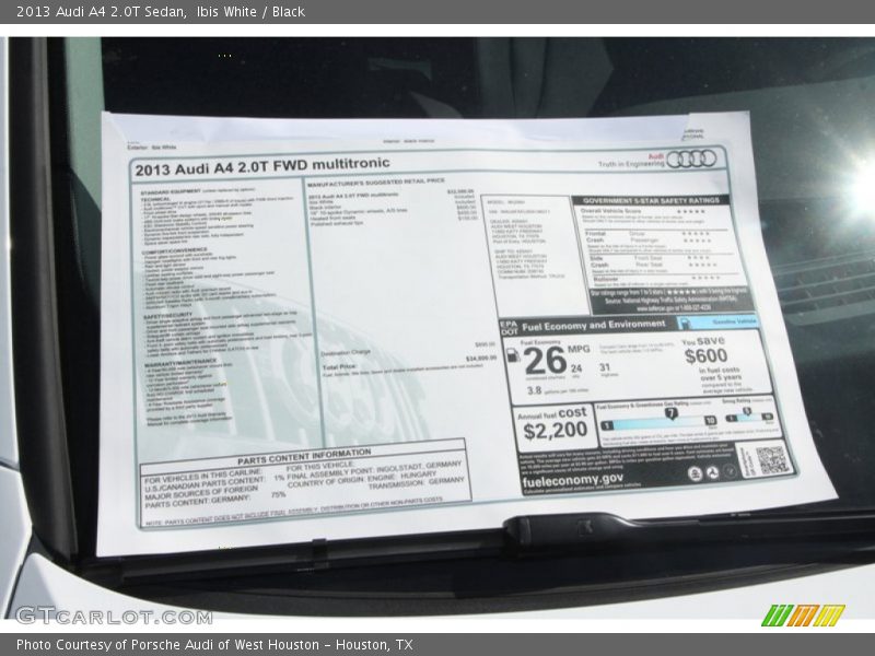  2013 A4 2.0T Sedan Window Sticker
