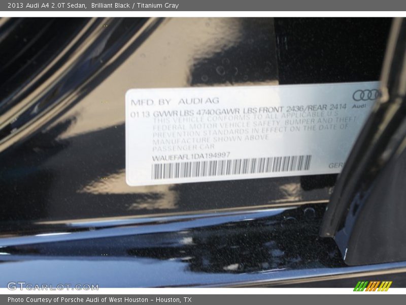 Brilliant Black / Titanium Gray 2013 Audi A4 2.0T Sedan