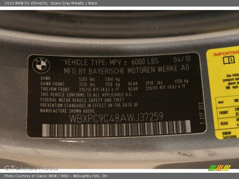 Space Gray Metallic / Black 2010 BMW X3 xDrive30i