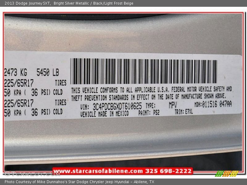 Bright Silver Metallic / Black/Light Frost Beige 2013 Dodge Journey SXT
