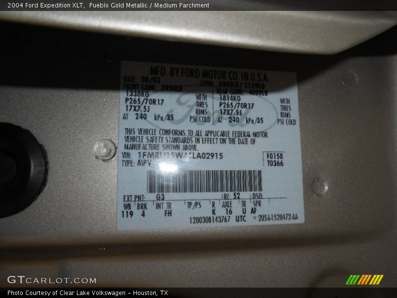 Pueblo Gold Metallic / Medium Parchment 2004 Ford Expedition XLT