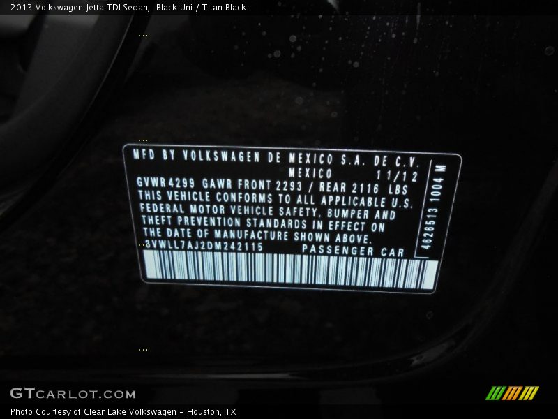 Black Uni / Titan Black 2013 Volkswagen Jetta TDI Sedan