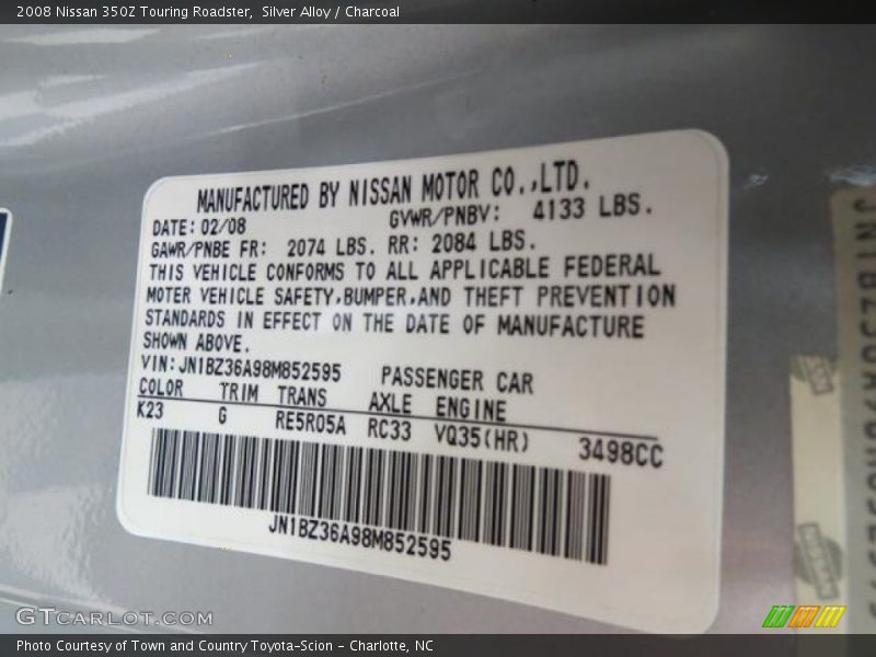 Silver Alloy / Charcoal 2008 Nissan 350Z Touring Roadster