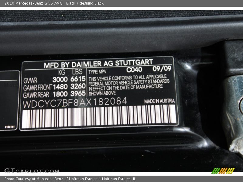 2010 G 55 AMG Black Color Code 040