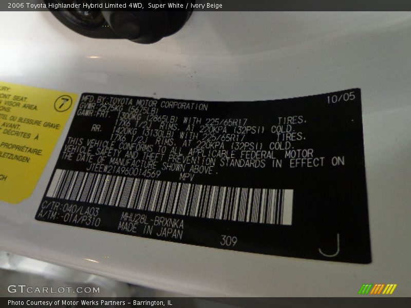 Super White / Ivory Beige 2006 Toyota Highlander Hybrid Limited 4WD