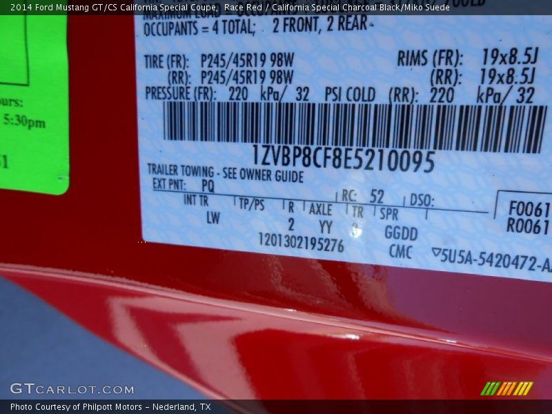 2014 Mustang GT/CS California Special Coupe Race Red Color Code PQ