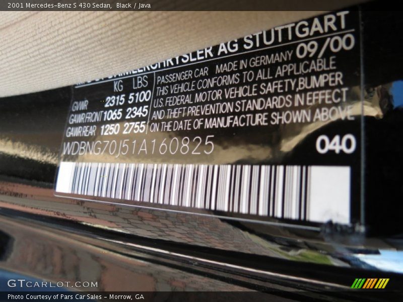 Black / Java 2001 Mercedes-Benz S 430 Sedan